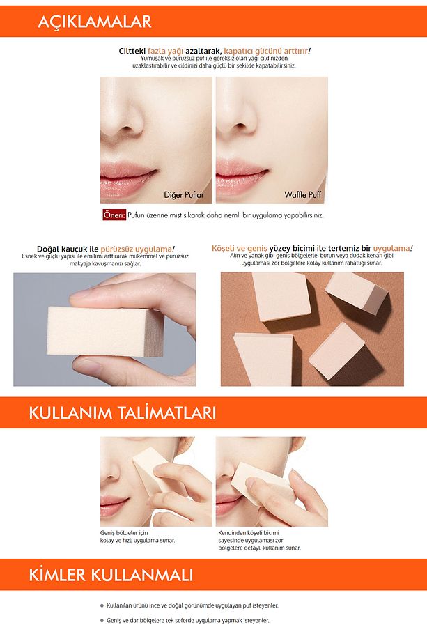 Pürüzsüz Uygulama Sağlayan Köşeli Makyaj Süngeri Waffle Puff (4 ADET) - 3