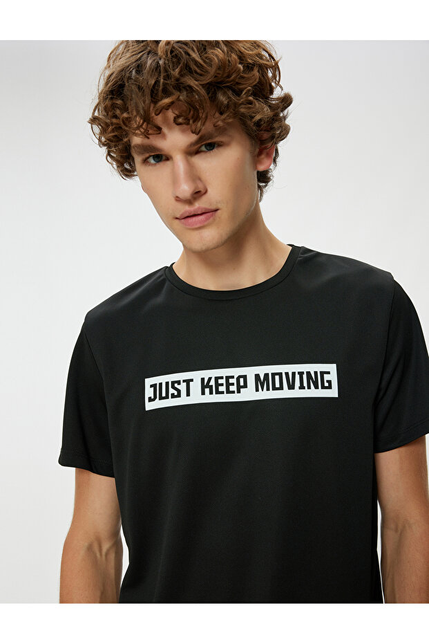 Sports T-Shirt Slogan Printed Crew Neck Short Sleeve
