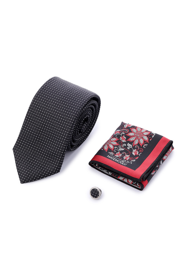 Black Tie Handkerchief and Collar Badge Set of 3