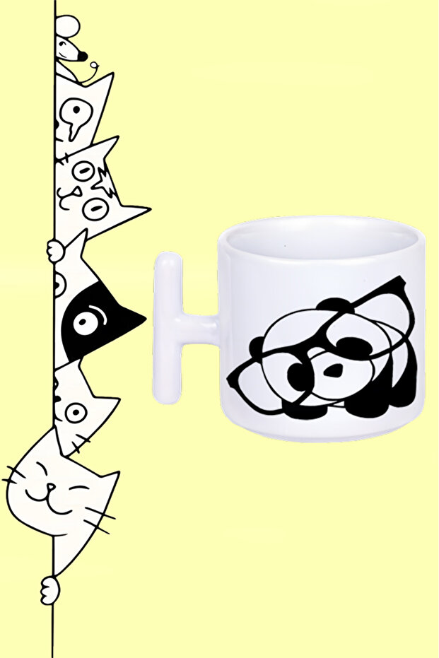 Cute Panda with Glasses Printed t Handle Mug Bar Cup