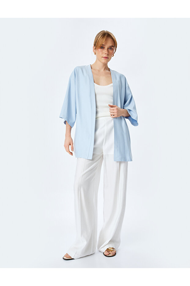 Viscose 3/4 Sleeve Oversize Kimono with Hidden Pocket