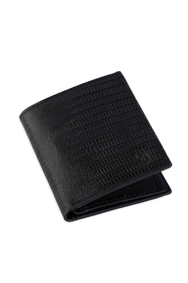 Black Patterned 100% Leather Wallet - 1