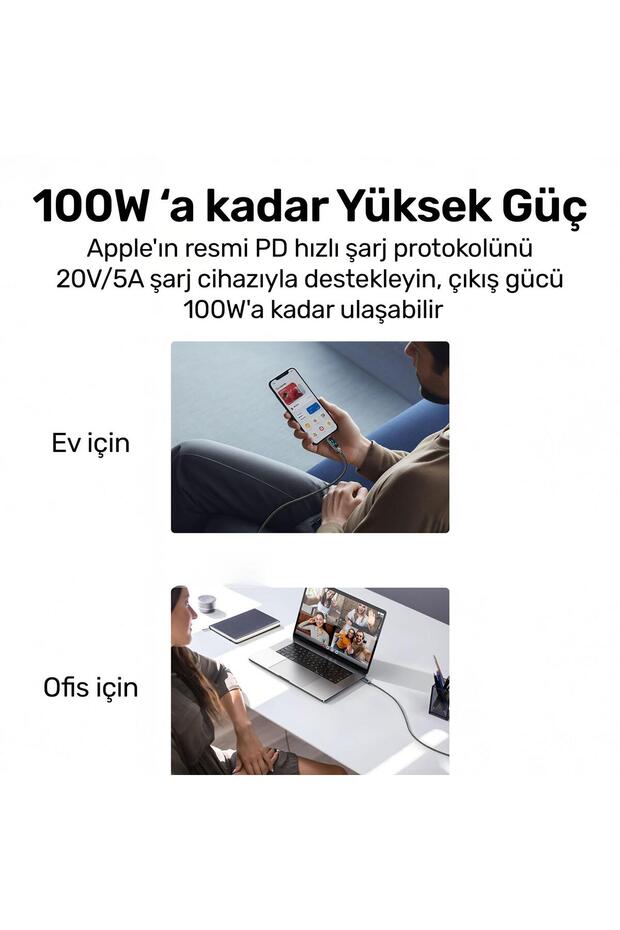 US-SJ744 Type-C To Type-C 100W Meteor Efekt Ekranlı 1.2m Hızlı Şarj ve Data Kablosu Titanium - 5