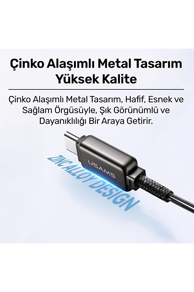 US-SJ744 Type-C To Type-C 100W Meteor Efekt Ekranlı 1.2m Hızlı Şarj ve Data Kablosu Titanium - 8