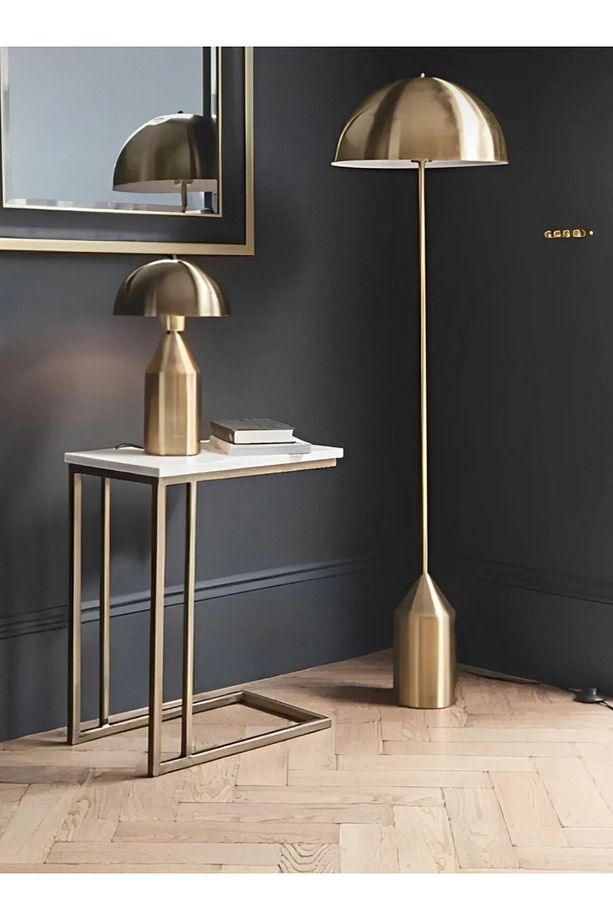 Modern Tasarım Mars Mushroom Abajur Ve Mushroom Lambader 2'li Takım Seti Eskitme Mat Gold - 1