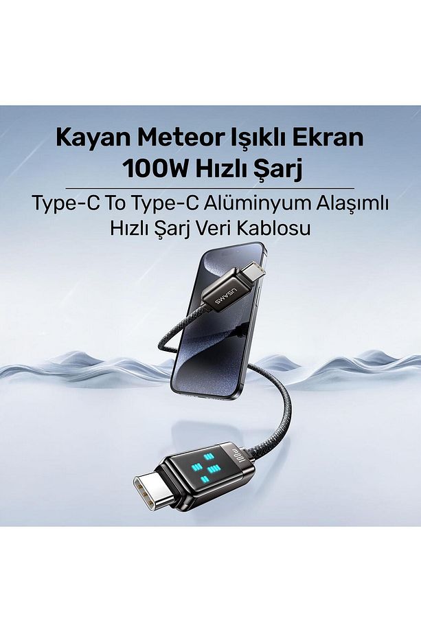 US-SJ744 Type-C To Type-C 100W Meteor Efekt Ekranlı 1.2m Hızlı Şarj ve Data Kablosu Antrasit - 6