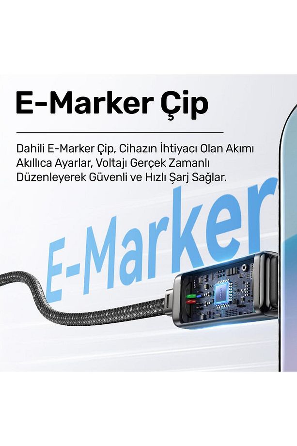 US-SJ744 Type-C To Type-C 100W Meteor Efekt Ekranlı 1.2m Hızlı Şarj ve Data Kablosu Antrasit - 3