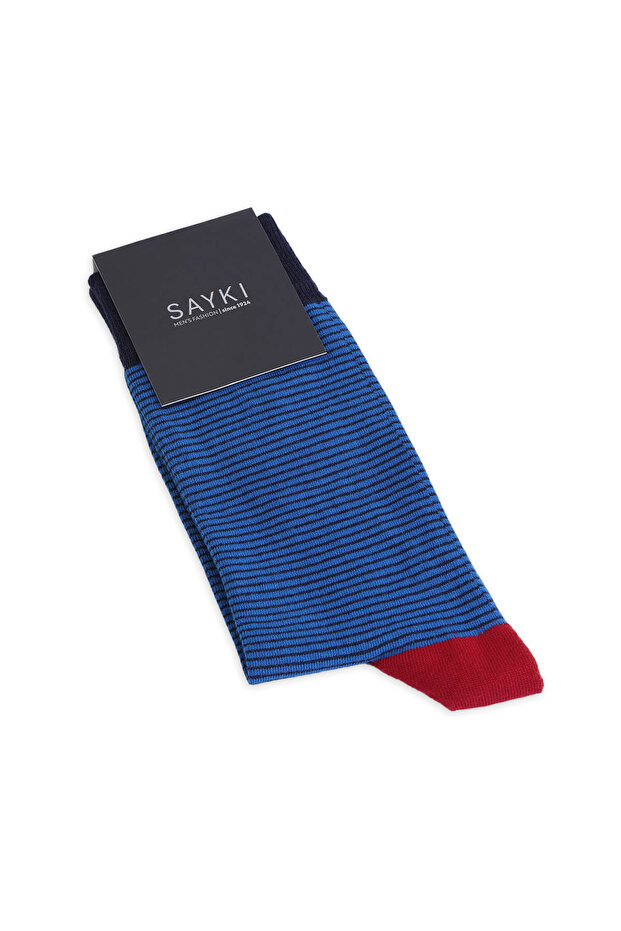 Navy Blue Patterned Cotton Socks - 1