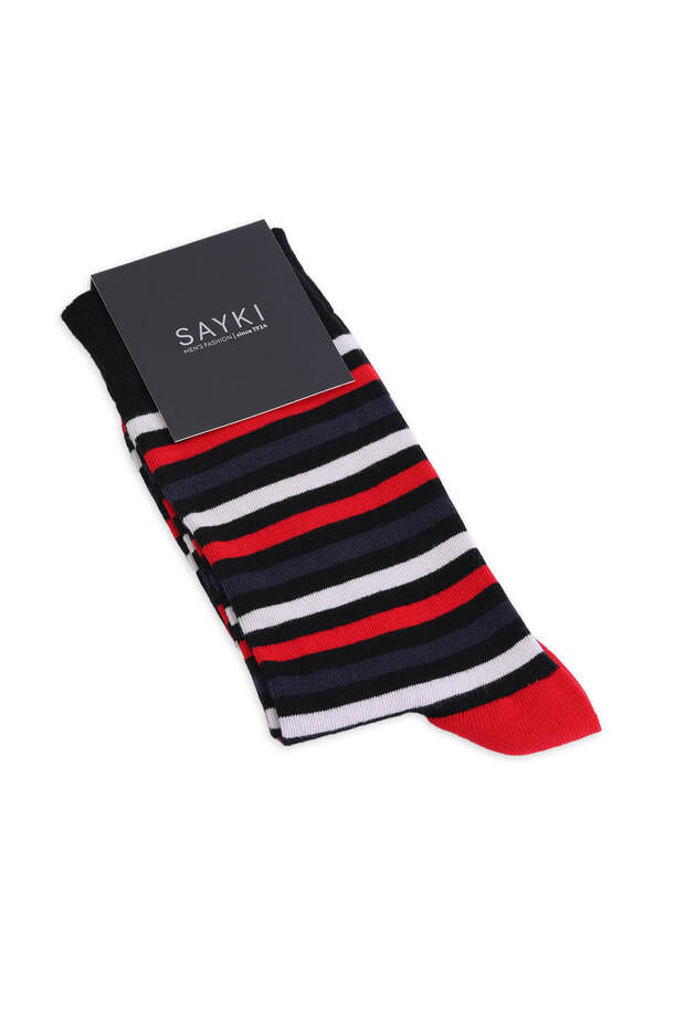 جوارب قطنية مخططة باللون الأحمر - 1