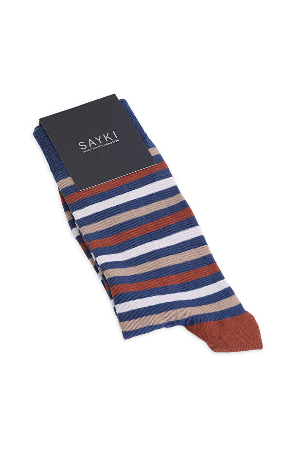 جوارب قطنية مخططة باللون البني - 1