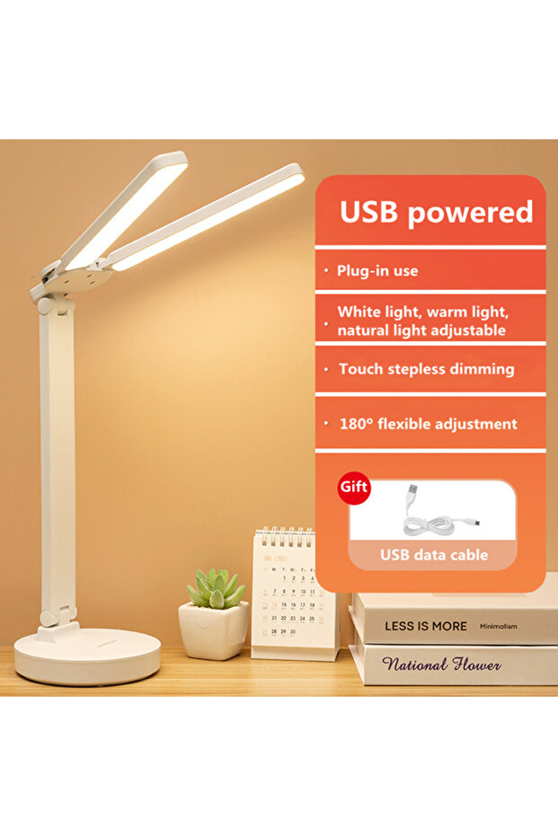 Usb Powered Led Desk Lamp 3 Levels Dimmable Touch Night Light Usb Rechargeable Eye Protection Foldab - 1