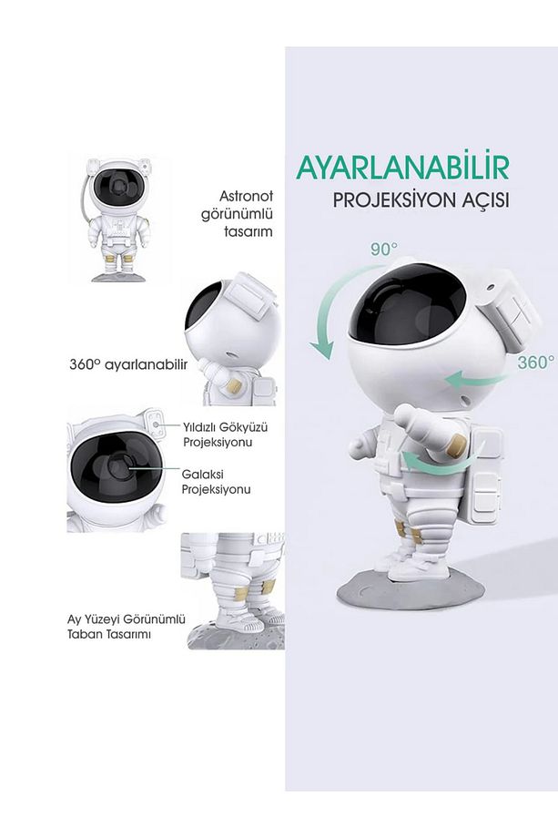 Astronot Projektör Led Işık Lazer Galaxy 360 Yıldız Projeksiyon Aurora Bulutsusu Çocuk Gece Lambası - 5