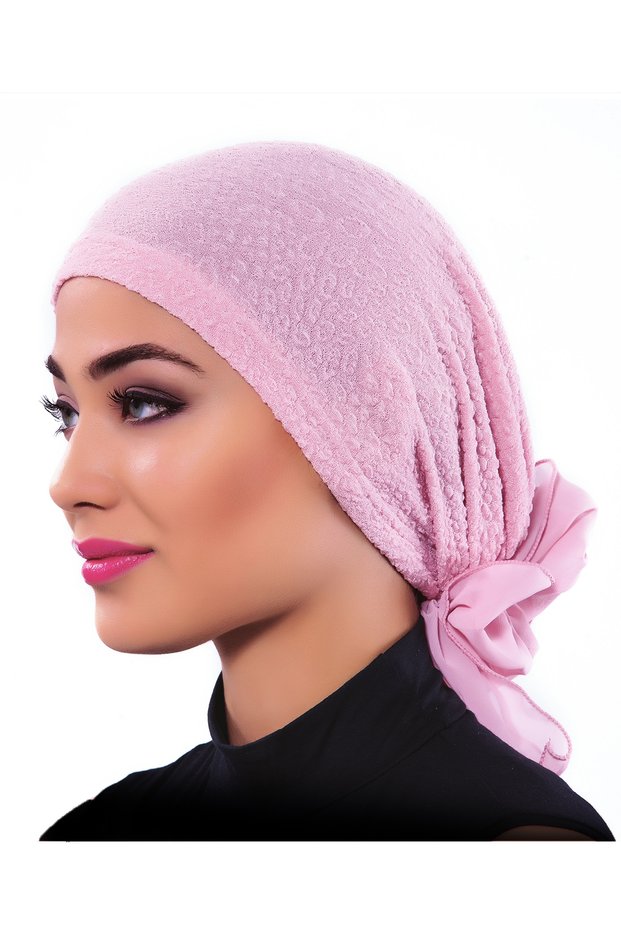 Brocade Tulle Powder Ready-To-Wear Turban Hijab Bonnet Suitable for Medical Use