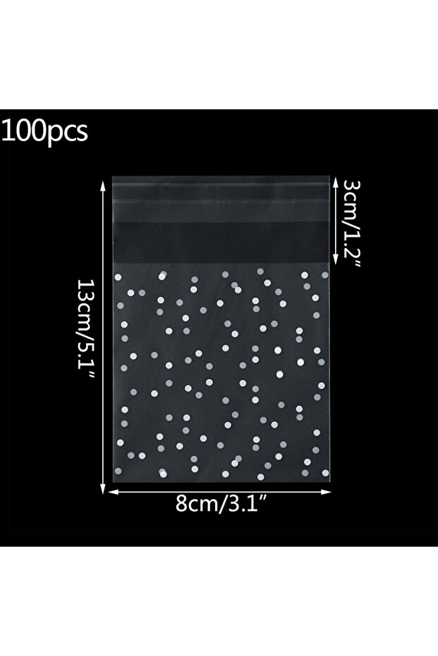 100 قطعة B02-13x8cm 100 قطعة من أكياس السيلوفان البلاستيكية الشفافة المنقطة بالحلوى والبسكويت وحقيبة الهدايا إعلان ذاتي