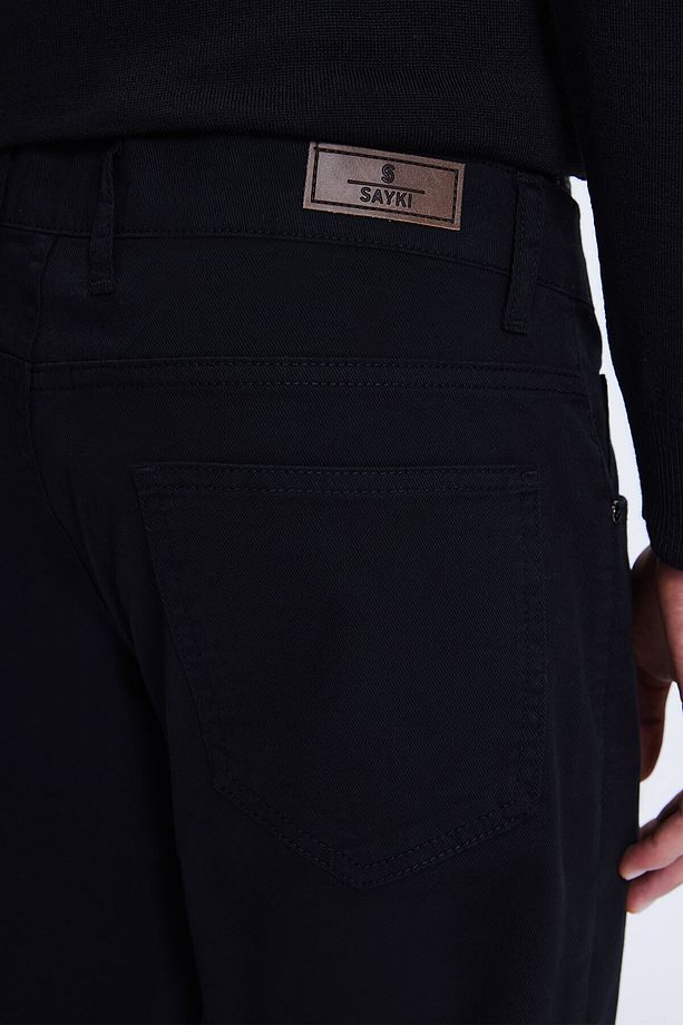 Siyah Regular Fit 5 Cep Pamuklu Kanvas Pantolon - 4