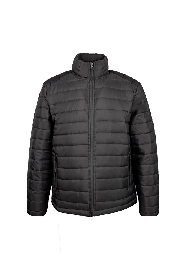 Siyah Regular Fit Hakim Yaka Şişme Mont - 1