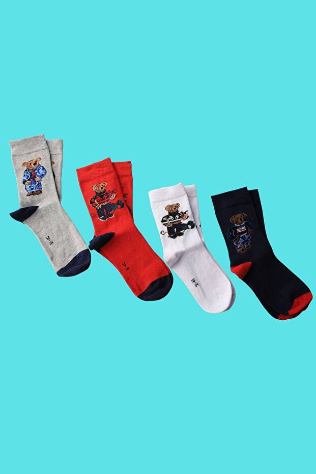 Teddy Bear Patterned 4-Piece Socks Set - 444 - 1