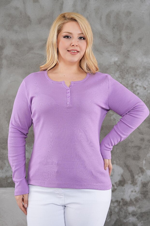 بلوزة أساسية من القطن والليكرا مع تفاصيل أزرار كبيرة الحجم - 5