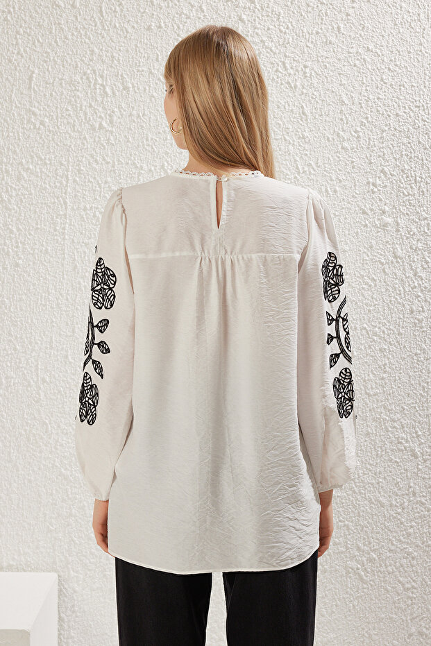 Ekru Nakış Detaylı Dokuma Tunik TCTSS25UK00009 - 5