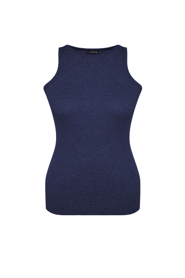 Mavi Halter Yaka Pamuklu Fitted/Vücuda Oturan Basic Örme Atlet TBBSS23CV00001 - 4