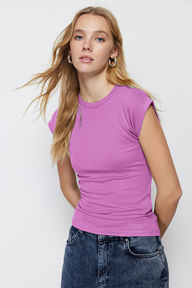 Pembe Viskoz/Yumuşak Kumaş Fitted/Vücuda Oturan Ay Kol Esnek Örme Bluz TWOSS23BZ00992 - 1