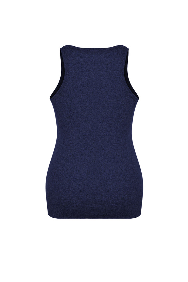 Mavi Halter Yaka Pamuklu Fitted/Vücuda Oturan Basic Örme Atlet TBBSS23CV00001 - 5