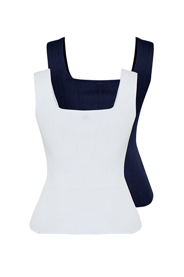 Lacivert-Ekru Basic İkili Paket Top İnce Triko Bluz TWOSS24BZ00623 - 8