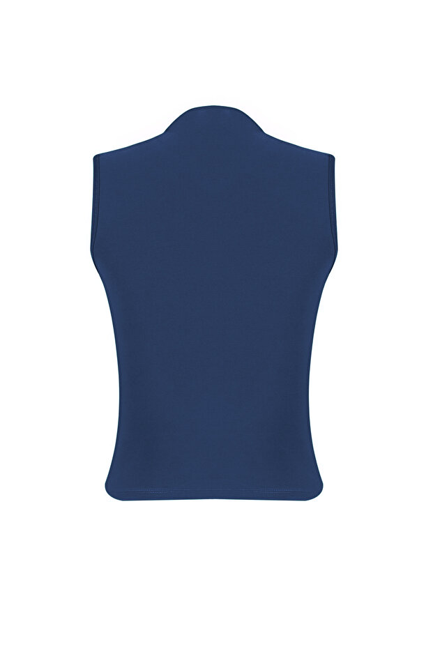 Indigo Sıfır Kol Büzgülü Vücuda Oturan Esnek Örme Bluz TWOSS24BZ00486 - 8