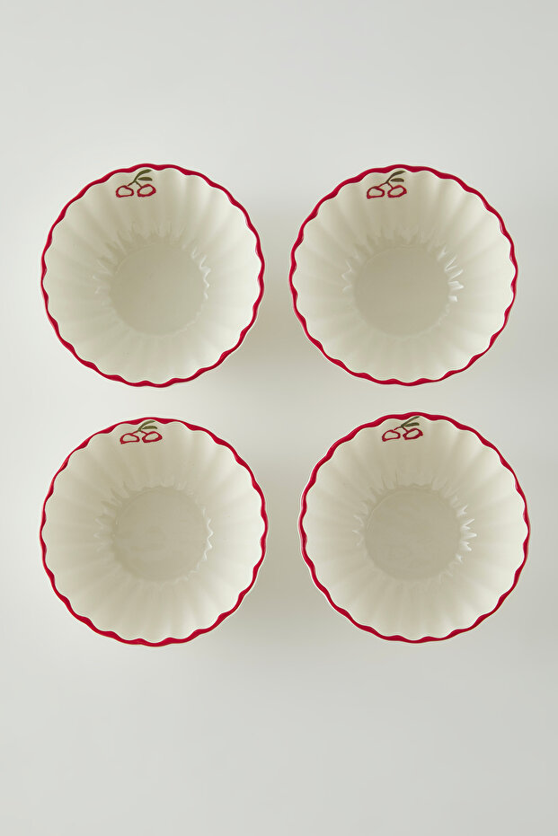 4lü Seramik Kiraz Baskılı 16*7 cm Kase Seti TPHSS25TBK00017 - 2