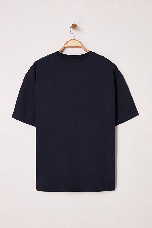 Lacivert Oversize/Geniş Kesim Etnik Nakışlı T-Shirt TMNSS25TS00167 - 3