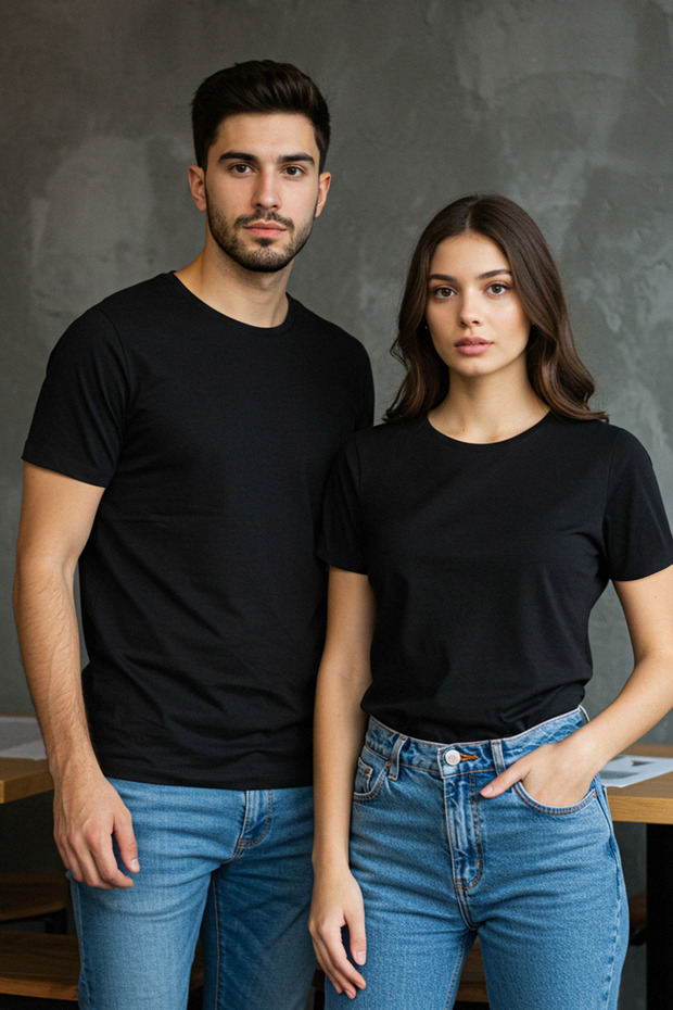 Siyah Basic %100 Pamuklu Regular/Normal Kesim Bisiklet Yaka T-Shirt TMNSS21TS0808 - 3