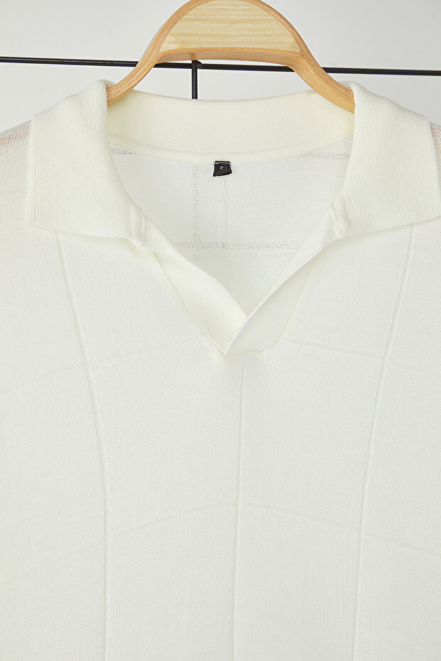 Ekru Regular Unisex Dokulu Triko Polo Yaka T-shirt TMNSS25PO00024 - 8