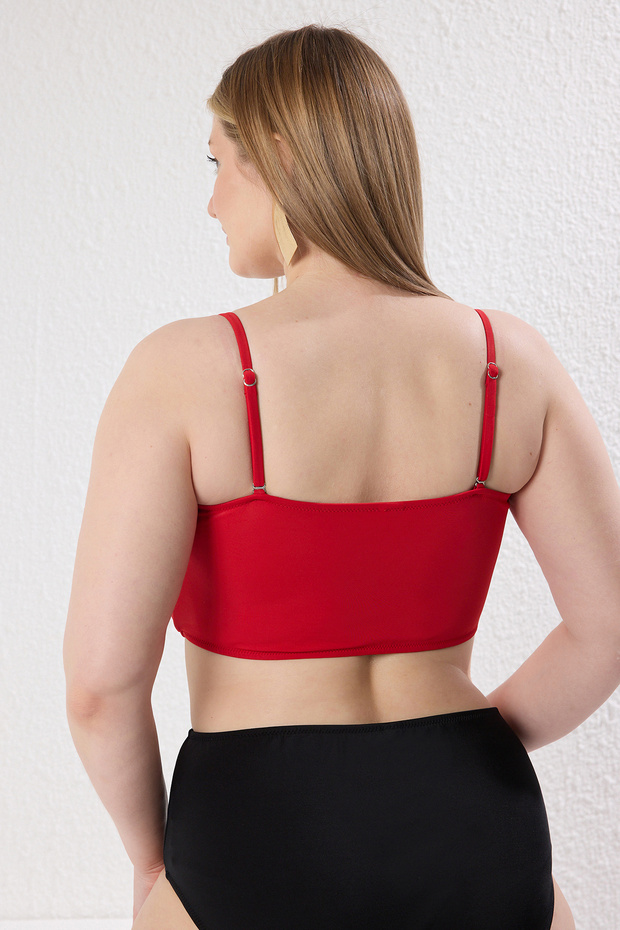 Kırmızı Straplez İp Askılı Büyük Beden Bikini Üstü TBBSS23CT00013 - 5