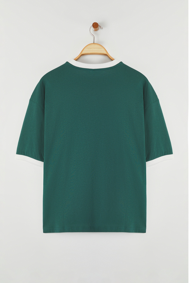 Zümrüt Yeşili Boxy/Kare Kesim %100 Pamuklu Baskılı T-Shirt TMNSS25TS00050 - 2