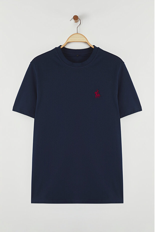 Lacivert Regular/Normal Kesim At Nakış Detaylı %100 Pamuklu T-Shirt TMNSS24TS00056 - 3