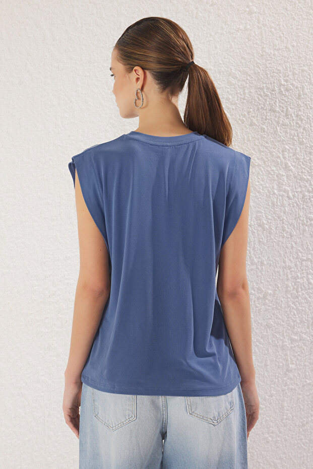 Indigo More Sustainable Modal Ay Kol Regular/Normal Kesim Bisiklet Yaka Örme T-Shirt TWOSS25TS00001 - 5