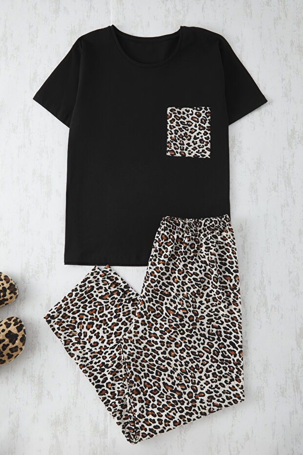 Zestaw piżamowy z nadrukiem w panterkę, 3 części, dzianinowy - Tbbss25Ai00092 - 8