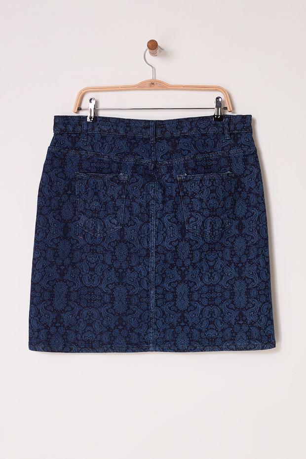 Koyu Mavi Etnik Desenli Mini Denim Büyük Beden Etek TBBSS25AZ00014 - 7