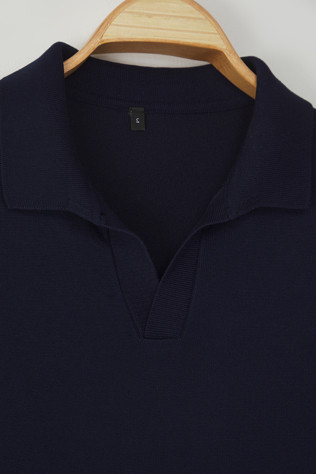 Lacivert Regular Polo Yaka Düz Polo Yaka T-shirt TMNSS25PO00008 - 7