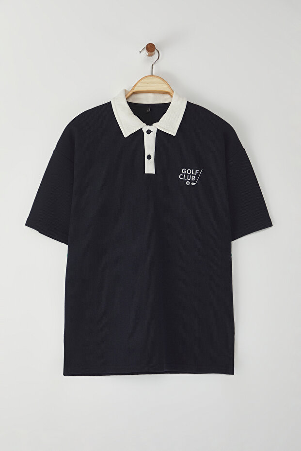 Lacivert Regular Polo Yaka Düz Örme Polo Yaka T-shirt TMNSS25PO00005 - 1