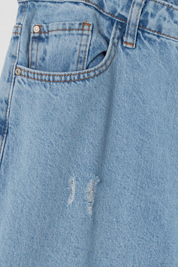 Buz Mavi Yüksek Bel Destroylu Geniş Paça/Wide Leg %100 Pamuk Non-Stretch Jeans TBBSS22JE00006 - 6