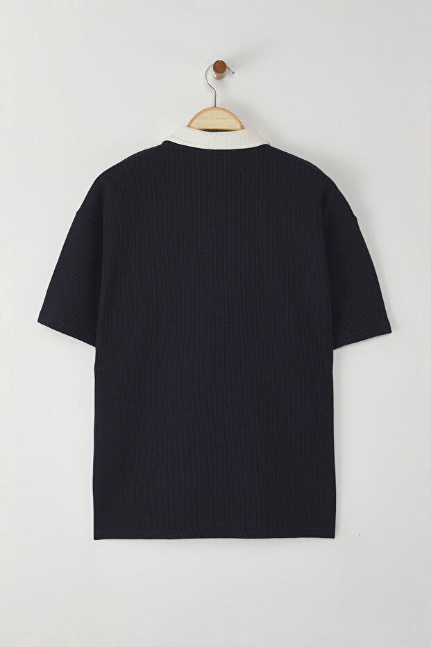 Lacivert Regular Polo Yaka Düz Örme Polo Yaka T-shirt TMNSS25PO00005 - 4
