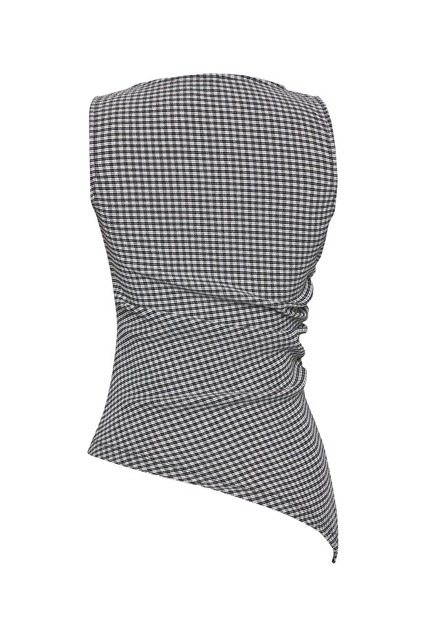 Siyah Pöti Kare Fitted/Vücuda Oturan Esnek Örme Bluz TWOSS25BZ00261 - 6