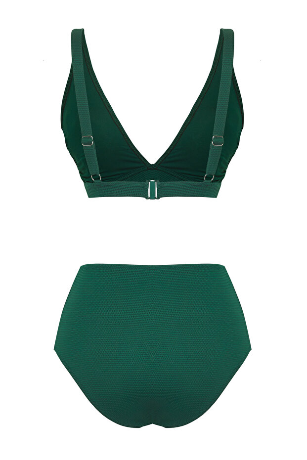 Zümrüt Yeşili Üçgen Kaplı Hipster Yüksek Bel Bikini Takımı TBESS25BT00117 - 6