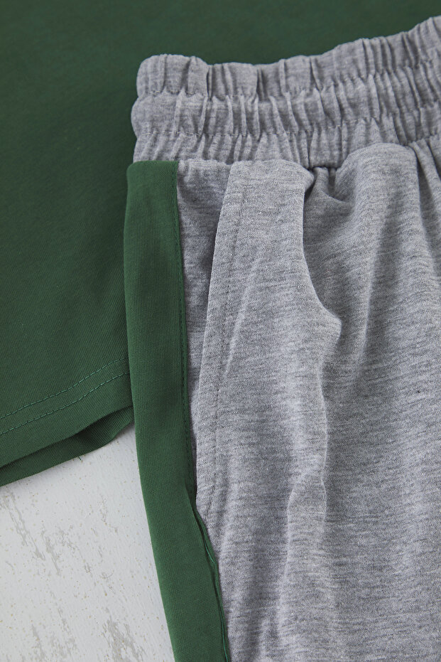 Yeşil Regular Fit Panelli Örme Şortlu Pijama Takımı TMNSS25PT00035 - 6
