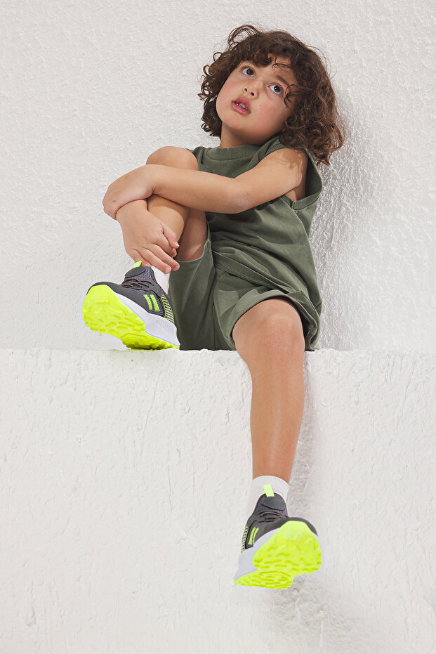 Gri Bağcıklı Neon Detaylı Hafif Taban Büyük/Küçük Erkek Çocuk Kids Spor Ayakkabı TAKSS25SN00025 - 1
