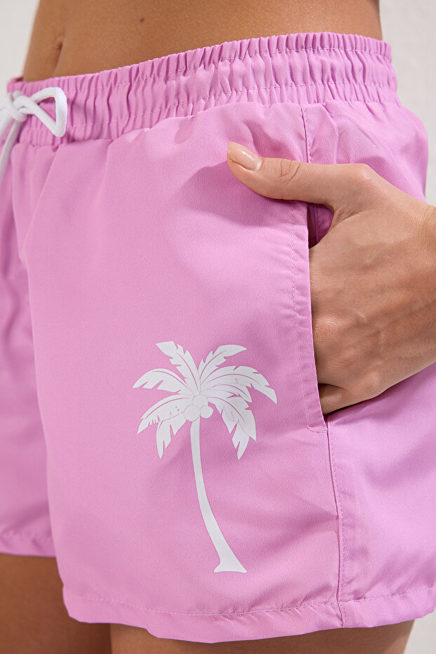 Pembe Dokuma Plaj Mini Normal Bel Şort & Bermuda TBESS25SR00009 - 3
