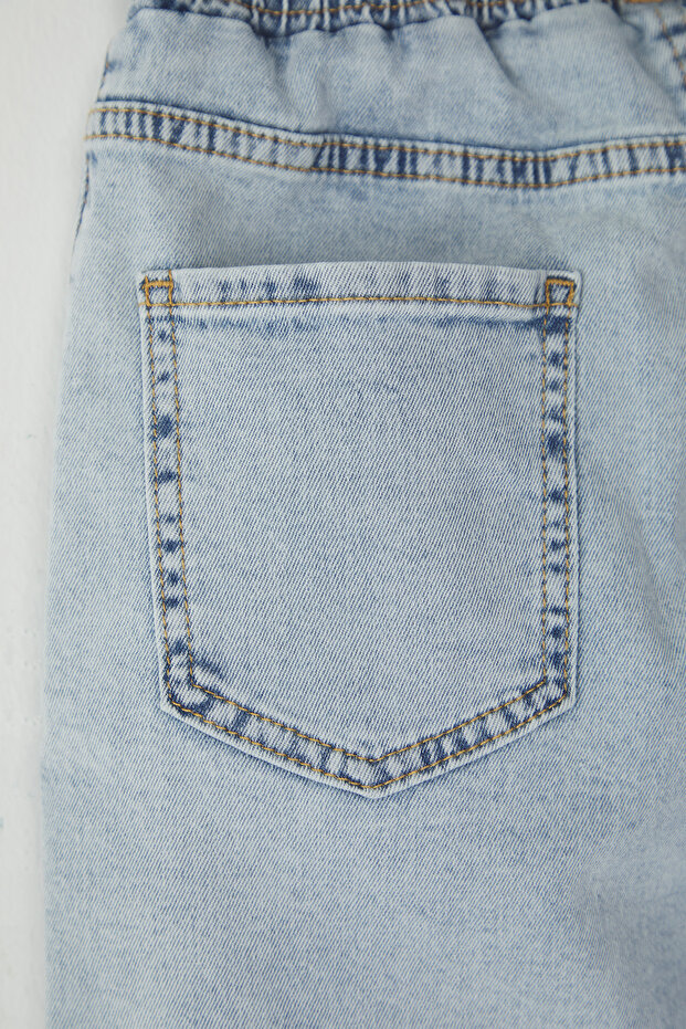 Açık Mavi Erkek Çocuk Pamuklu Cepli Lastikli Denim Şort & Bermuda TKDSS25SR00008 - 3