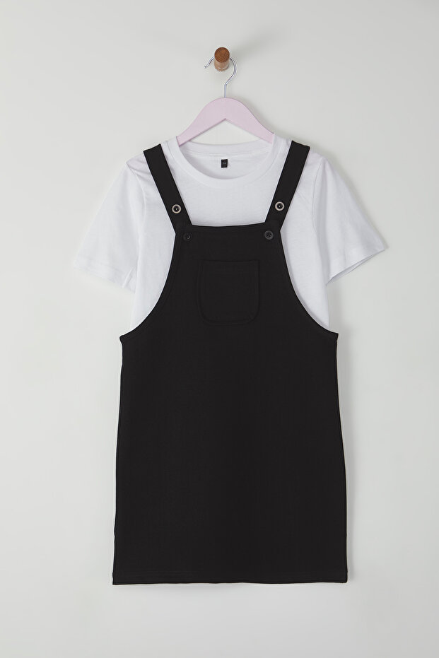 Siyah Kız Çocuk Pamuklu Esnek T-Shirt-Jile Set Örme Elbise TKDSS25EL00045 - 4