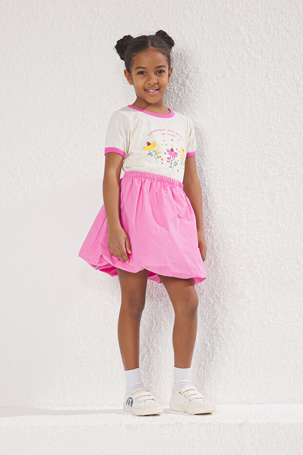 Pembe Kız Çocuk Mini Boy Beli Lastikli Dokuma Balon Fit Etek TKDSS25ET00002 - 2